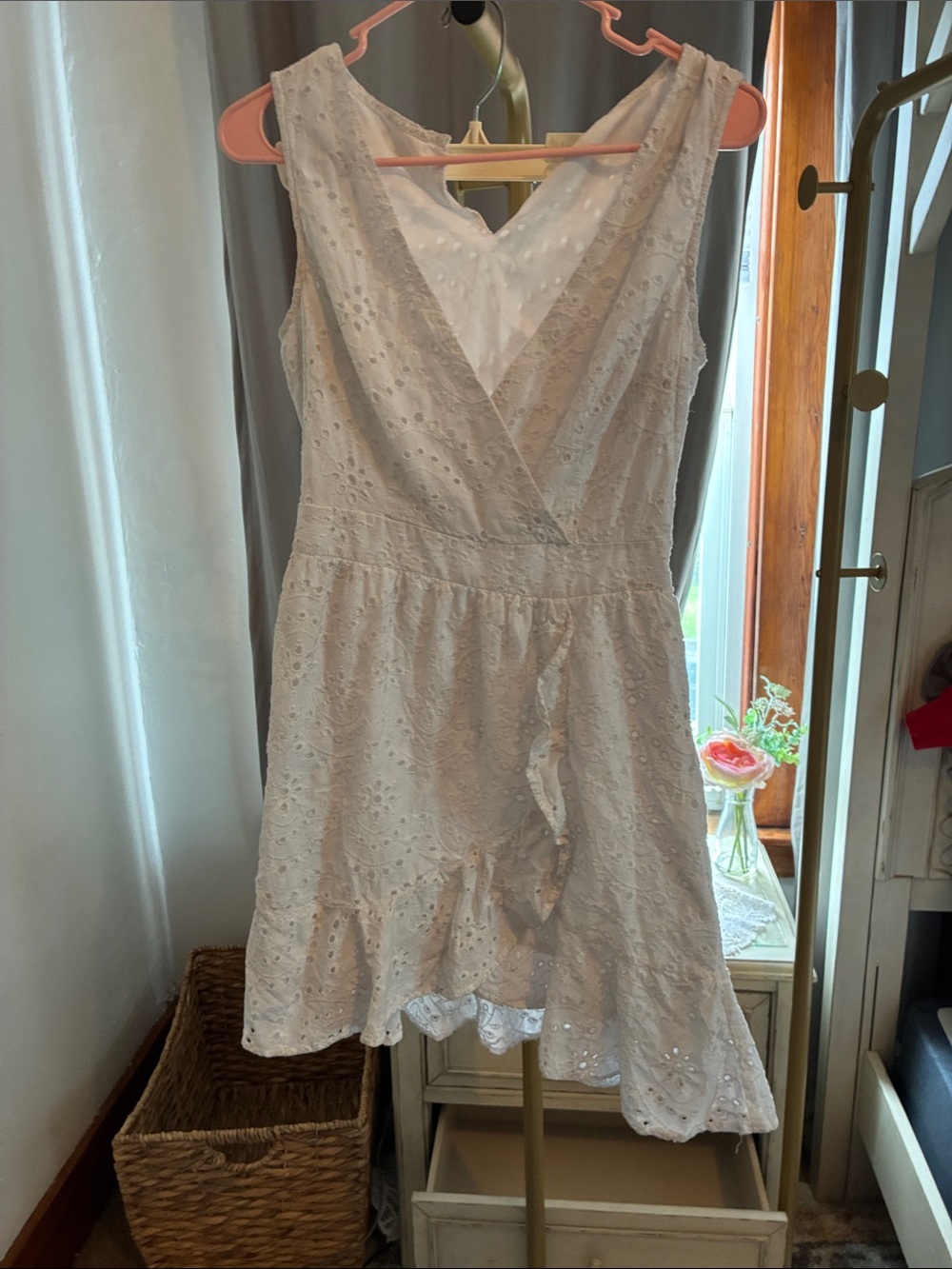Xhilaration White Eyelet Wrap-Front Mini Dress